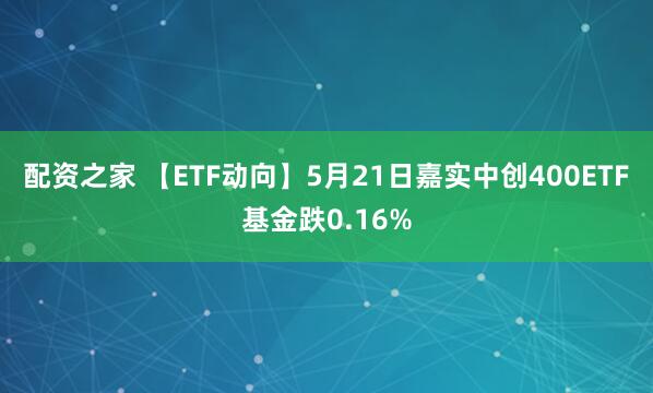 配资之家 【ETF动向】5月21日嘉实中创400ETF基金跌0.16%